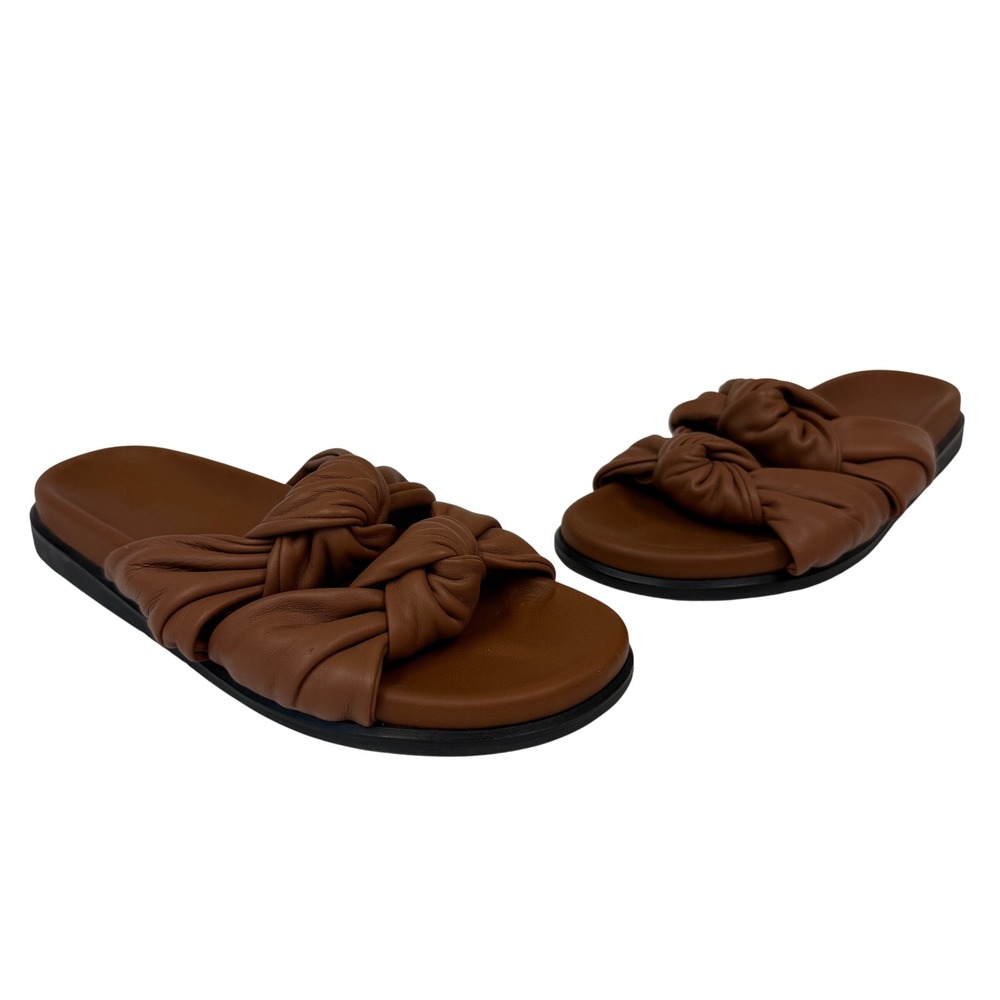 Dear Frances Womens Tan Brown Leather Knotted Ruched Tye Slide Sandals Size 39